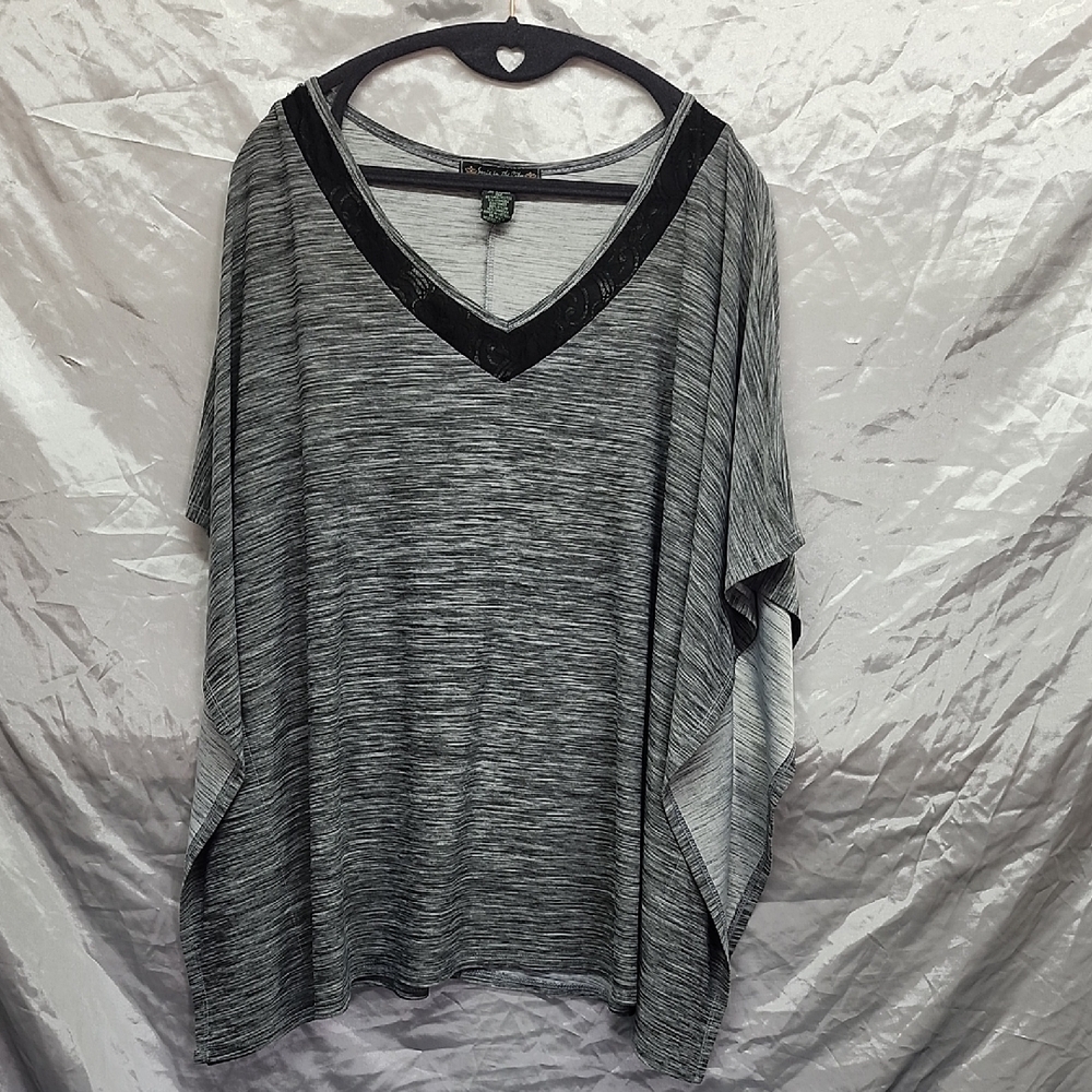 Suzie In The City Mottled Knit Tunic Top Lace Collar Womens 3X